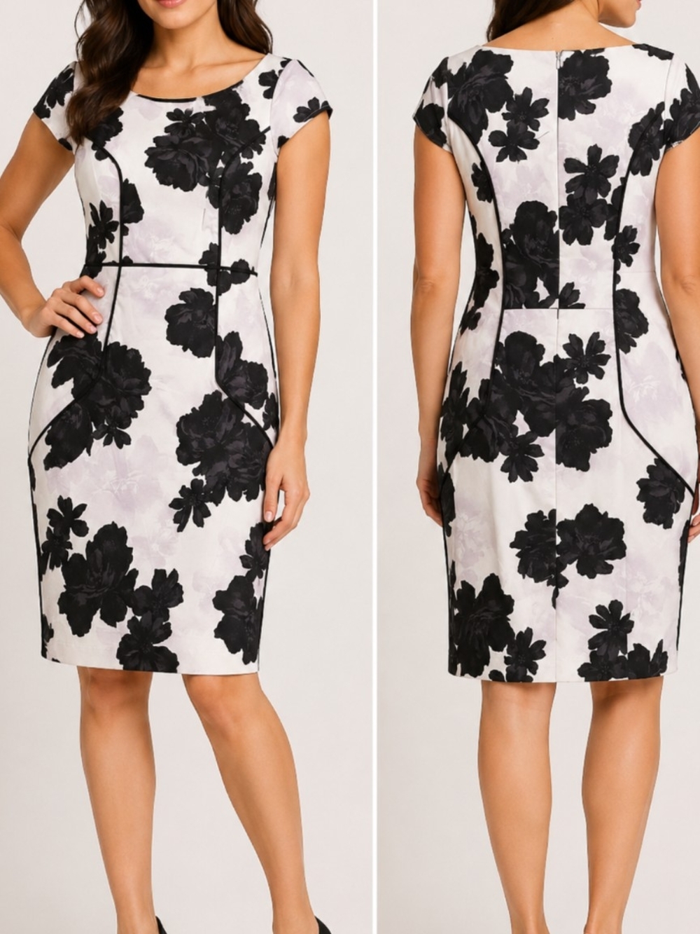 NWT Love Tease Floral Sheath Dress Black White Lavender Size 11 Juniors